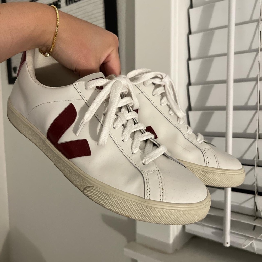 Veja Womens V-10 White Marsala Leather Casual Sneakers Shoes Size 8